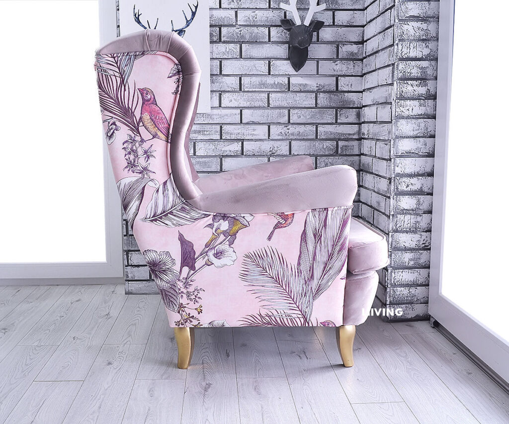 Fotel uszak w Lavender z motywem