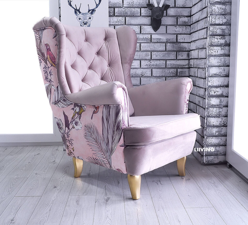 Fotel uszak w Lavender z motywem